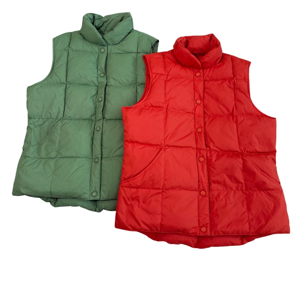 Lands End Kids 2 Down Puffer Vest Bundle S 6-8 Red and Green Snap Front Quilted